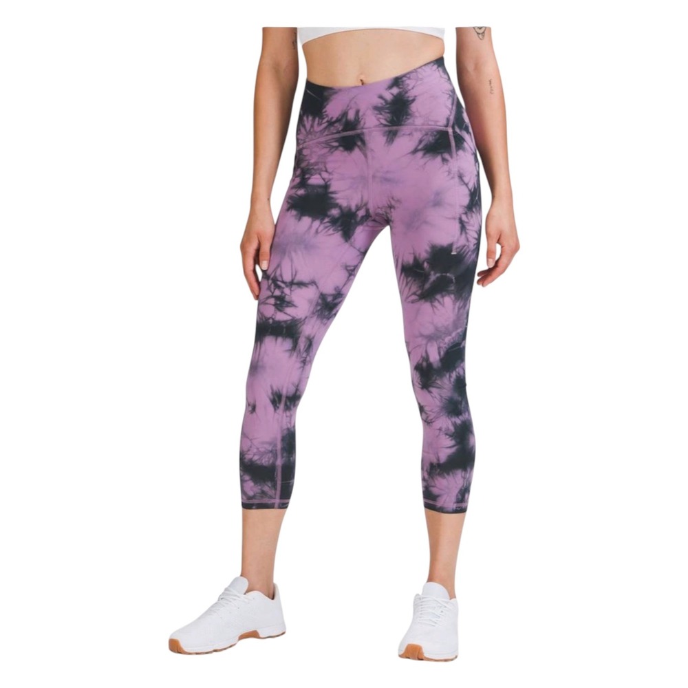 Lululemon Power Thru High Rise Crop 23" Over Tie Dye Wisteria Purple Grey 8